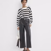 Black Faux Leather Wide Leg Pants Zikcheltee Velvona High Waist Pocket Detail Casual Trousers