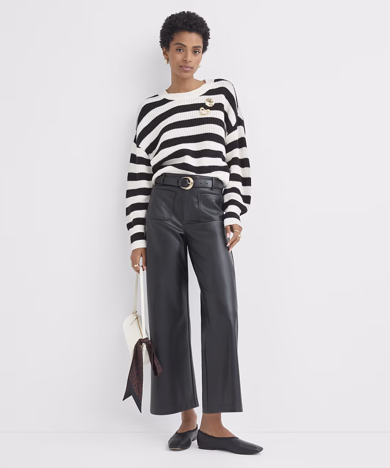 Black Faux Leather Wide Leg Pants Zikcheltee Velvona High Waist Pocket Detail Casual Trousers