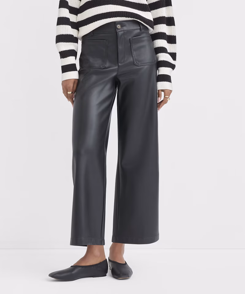 Home 1 | Zikcheltee Store Black Faux Leather Wide Leg Pants Zikcheltee Velvona High Waist Pocket Detail Casual Trousers 2 | Zikcheltee Store
