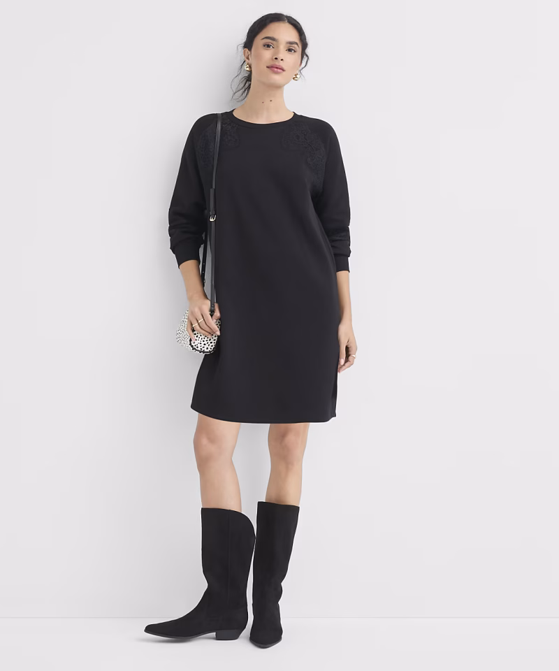 Home 13 | Zikcheltee Store Black Lace Detail Long Sleeve Mini Dress Zikcheltee Velmora Raglan Sleeve Casual Shift Style 2 | Zikcheltee Store