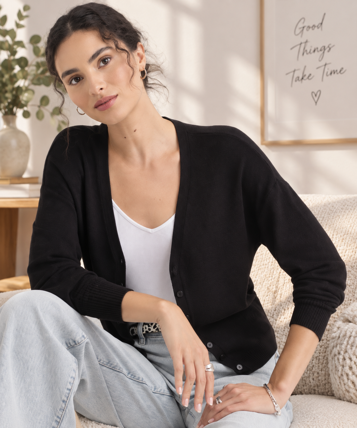 Black Relaxed Fit Cardigan Zikcheltee Nivora
