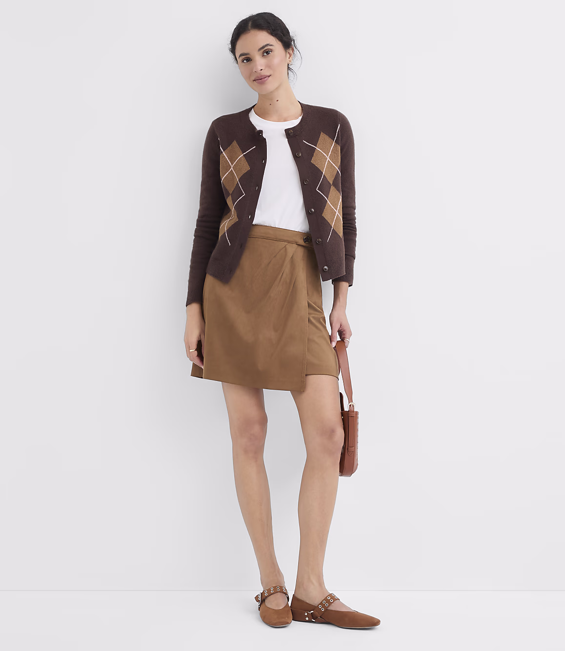 Brown Argyle Pattern Button Front Cardigan Zikcheltee Ravonix Long Sleeve Knit Sweater Top