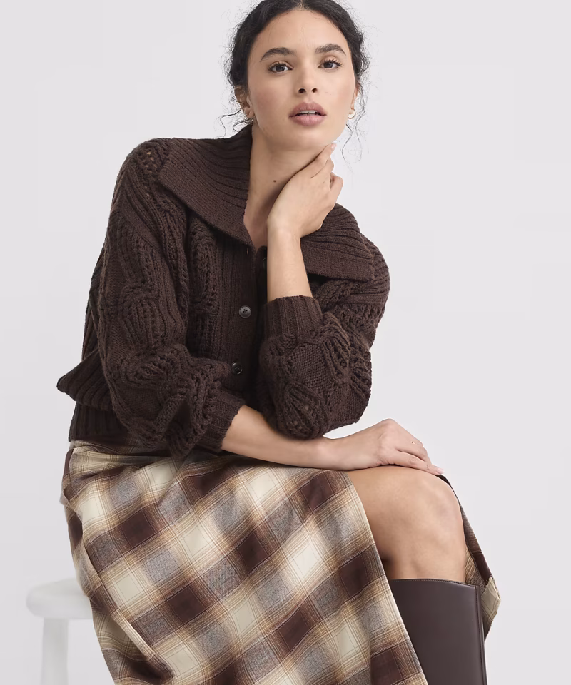 Home 17 | Zikcheltee Store Brown Cable Knit Collared Sweater Zikcheltee Arviona Button Front Long Sleeve Textured Pullover Top 2 | Zikcheltee Store