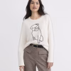 Ivory Dog Sketch Graphic Sweater Zikcheltee Lumiora Ribbed Collar Long Sleeve Knit Pullover Top