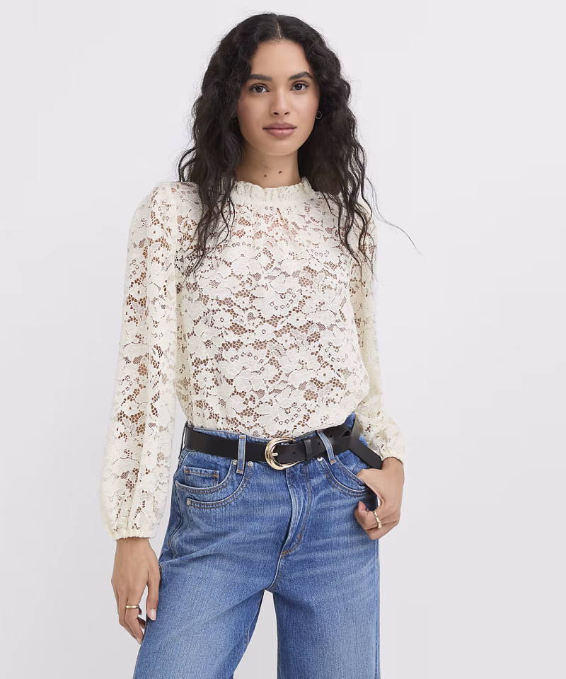 Ivory Lace Pattern Blouse Zikcheltee Arvelia Long Sleeve Floral Hollow Out Elegant Casual Top