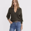 Olive Green Collar Knit Sweater Zikcheltee Virelora Long Sleeve V Neck Relaxed Casual Pullover Top