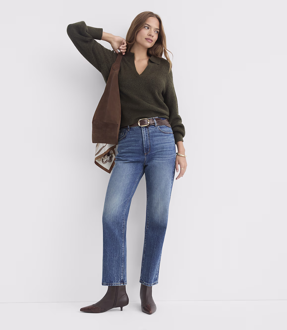 Olive Green Collar Knit Sweater Zikcheltee Virelora Long Sleeve V Neck Relaxed Casual Pullover Top - Image 2