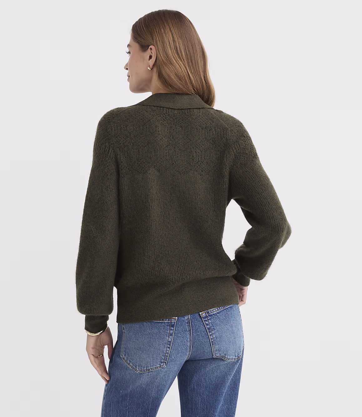 Olive Green Collar Knit Sweater Zikcheltee Virelora Long Sleeve V Neck Relaxed Casual Pullover Top - Image 3