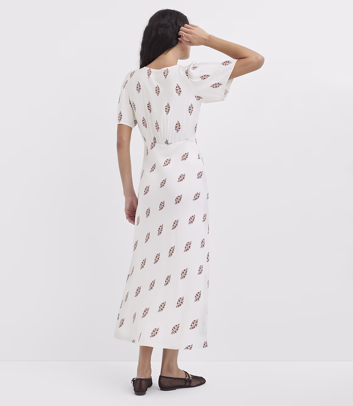 White Floral Print V Neck Dress Zikcheltee Elvaria Short Sleeve Tie Front Midi Casual Style - Image 3