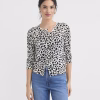 Zikcheltee White Leopard Print Button Front Cardigan Virella Long Sleeve Ribbed Knit Top