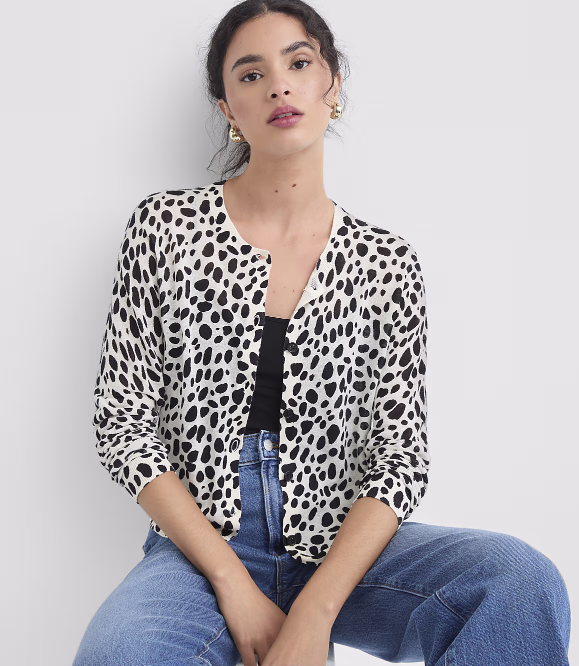 Zikcheltee White Leopard Print Button Front Cardigan Virella Long Sleeve Ribbed Knit Top - Image 2