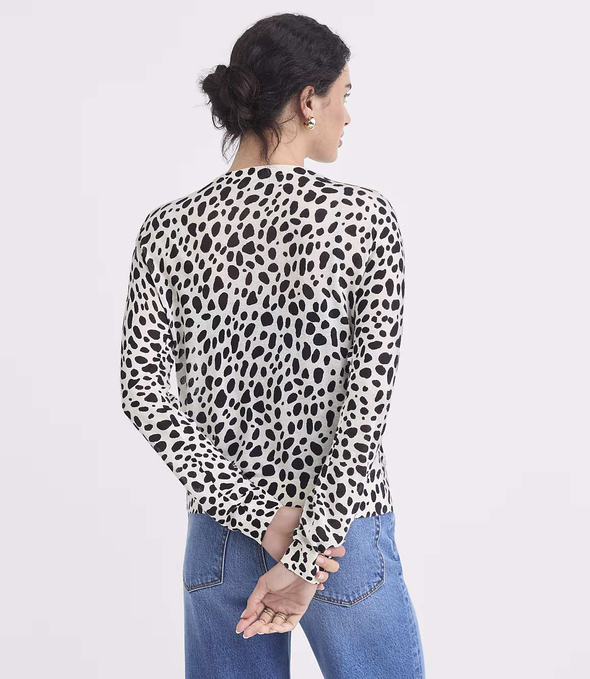 Zikcheltee White Leopard Print Button Front Cardigan Virella Long Sleeve Ribbed Knit Top - Image 3