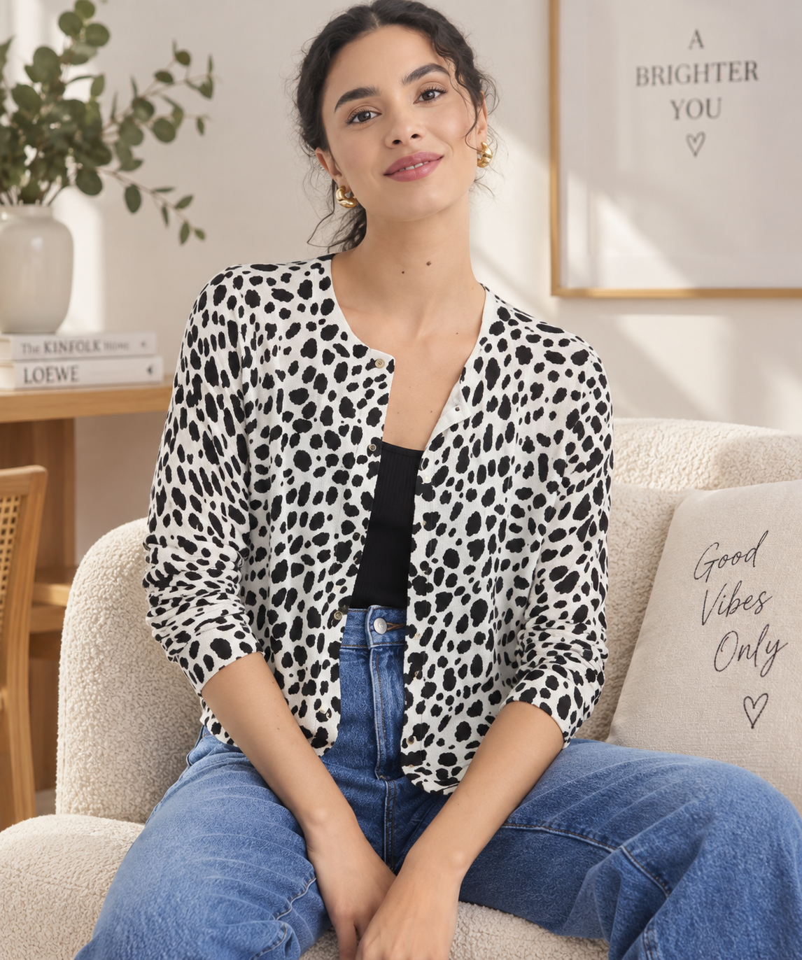 Zikcheltee White Leopard Print Button Front Cardigan Virella