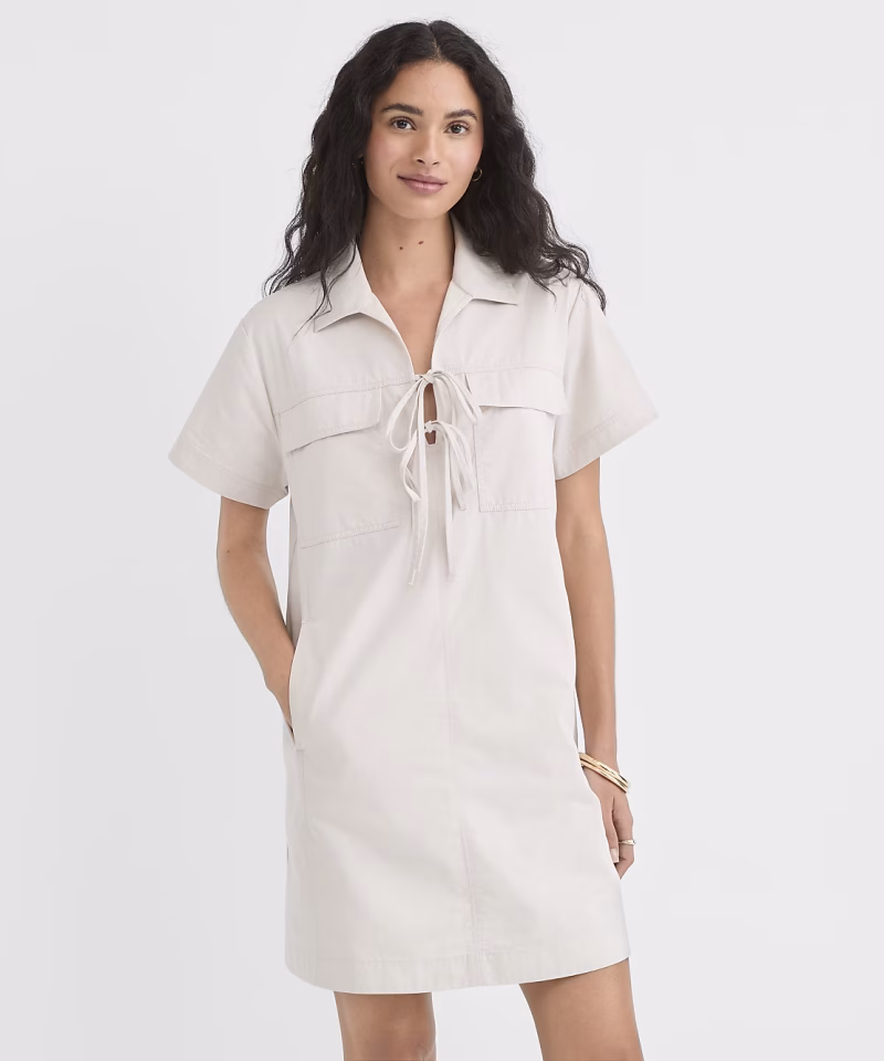 Home 15 | Zikcheltee Store Zikcheltee White Utility Pocket Dress Elvara Tie Front Collared Short Sleeve Casual Mini Style 1 | Zikcheltee Store